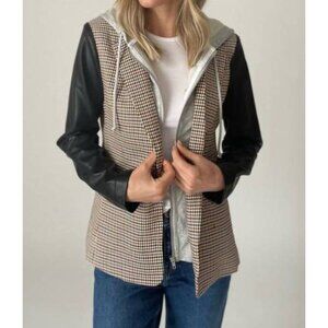 SIX/FIFTY greenwich mixed media blazer jacket in brown/black size large